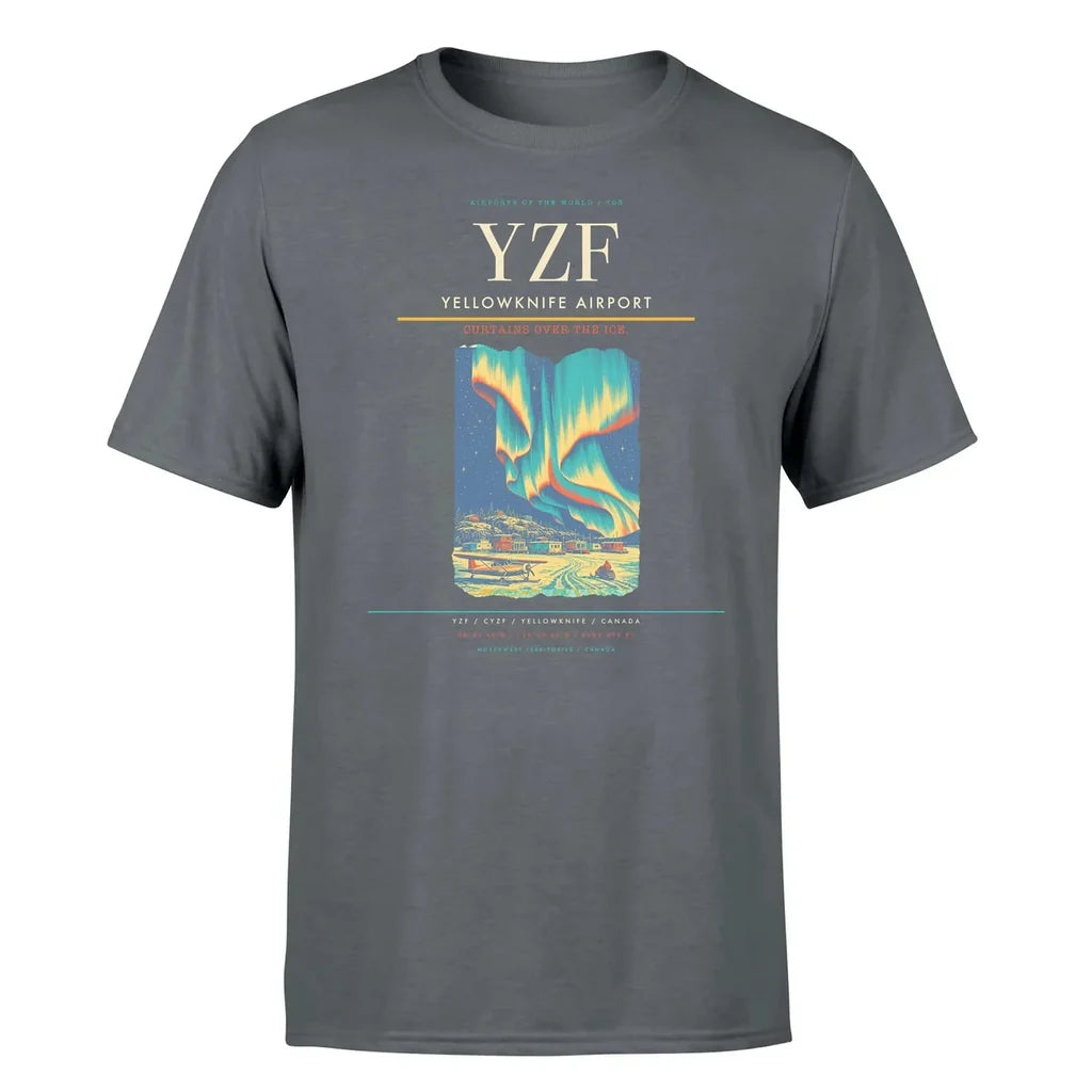 Yellowknife Airport (YZF) T-Shirt single-side front print in Gray | yellowknife-airport-yzf-double-side-t-shirt
