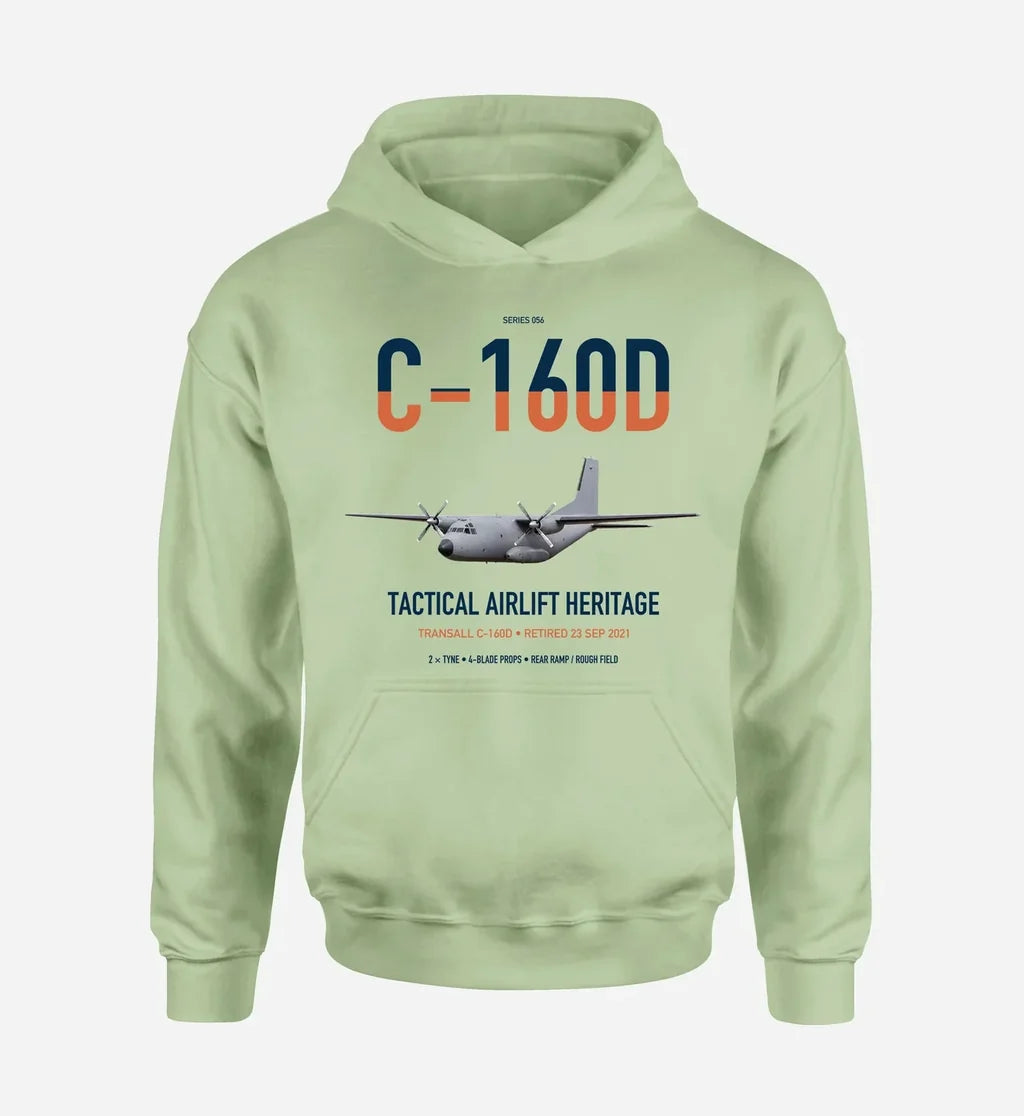 Transall C-160D design on light green double-side hoodie, single-side print