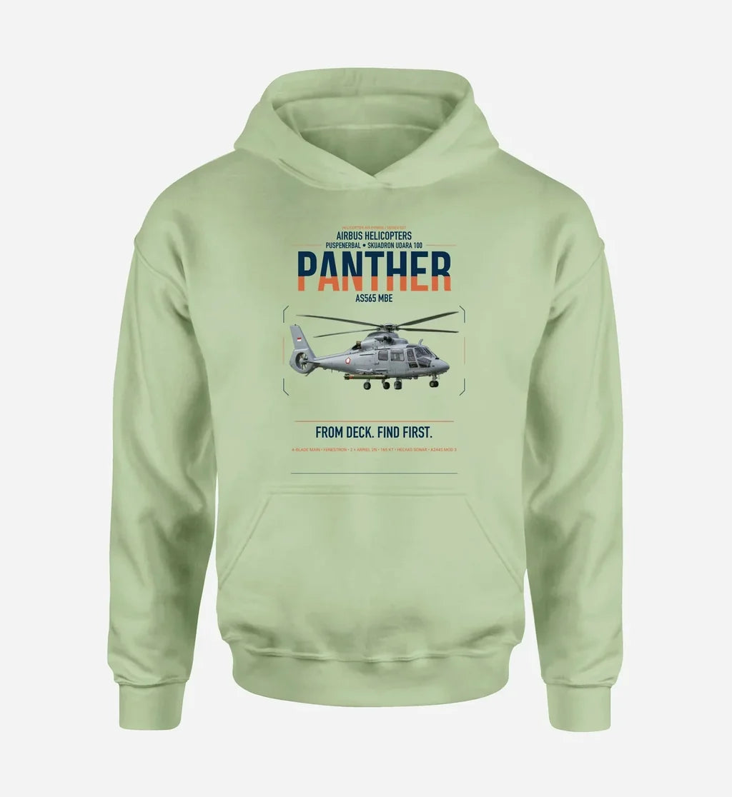 Airbus Helicopters AS565 MBe Panther design on light green double-side hoodie, single-side print