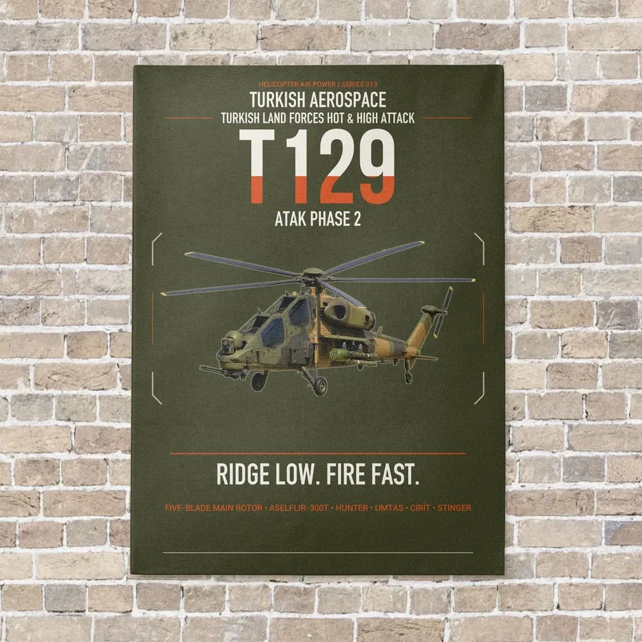 Turkish Aerospace T129 ATAK Phase 2 vertical canvas print - no frame - green army background