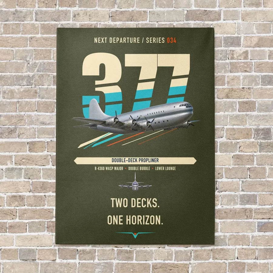 Boeing 377 Stratocruiser vertical canvas print - no frame - green army background