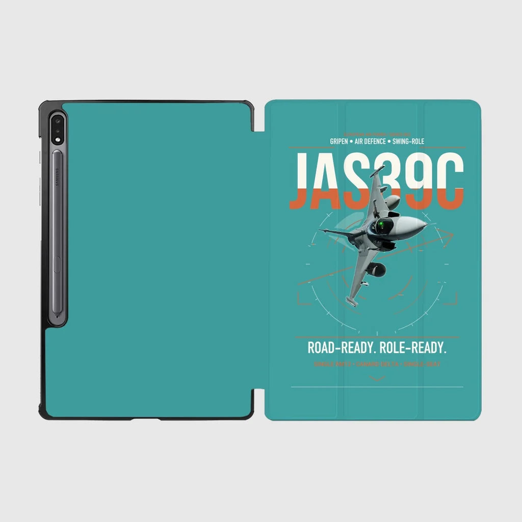 Saab JAS 39C Gripen design on turquoise samsung tablet tablet case