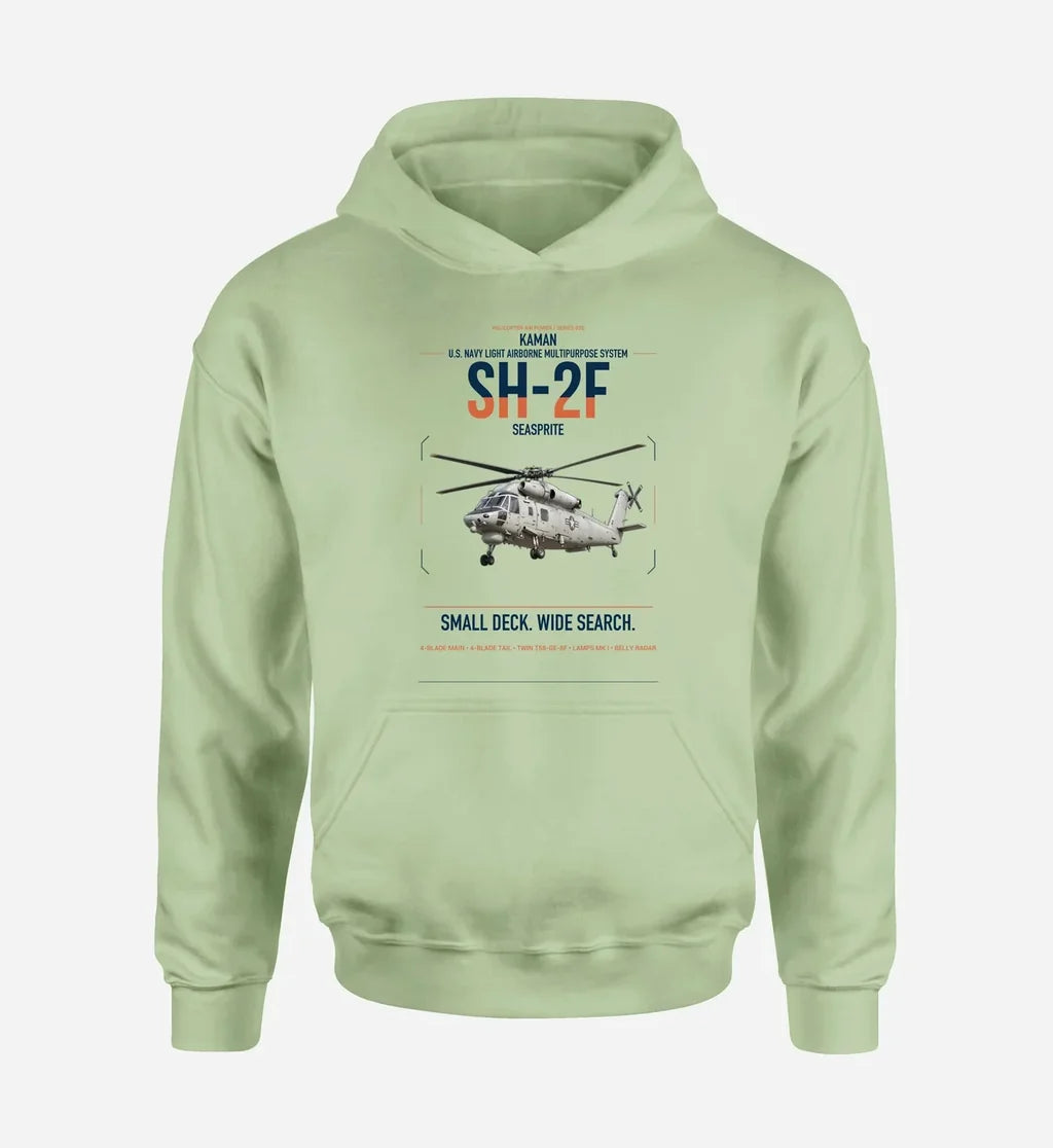 Kaman SH-2F Seasprite design on light green double-side hoodie, single-side print