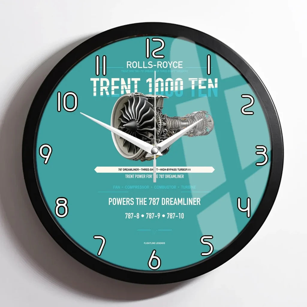 TRENT 1000 TEN design on turquoise framed wall clock
