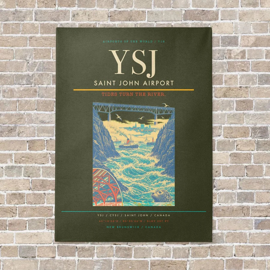 Saint John Airport YSJ vertical canvas print - no frame - green army background