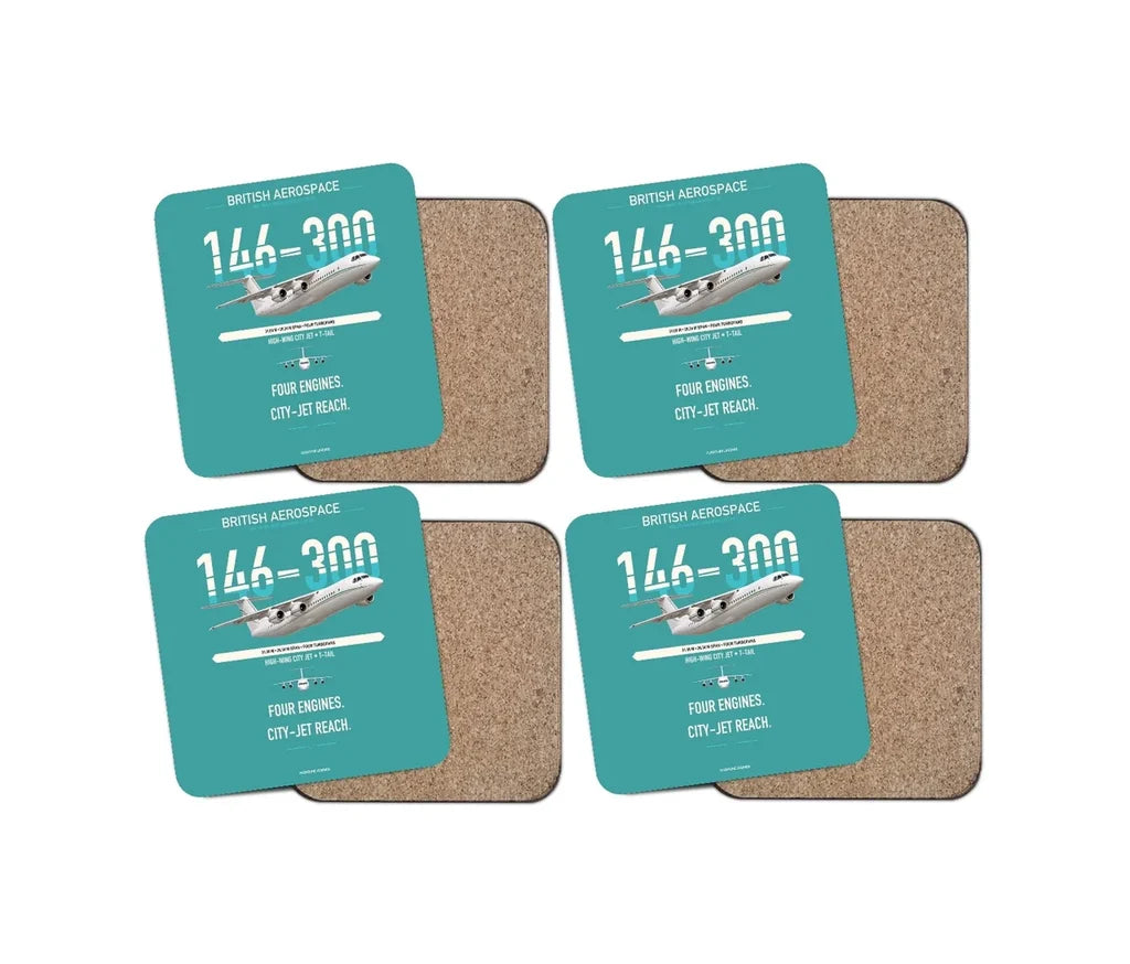 BAe 146-300 design on turquoise 4 pieces set coaster