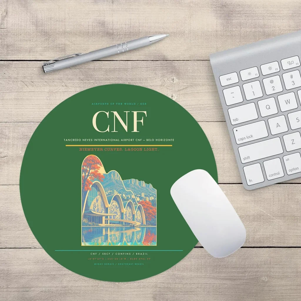 Tancredo Neves International Airport (CNF) design on green round mouse pad
