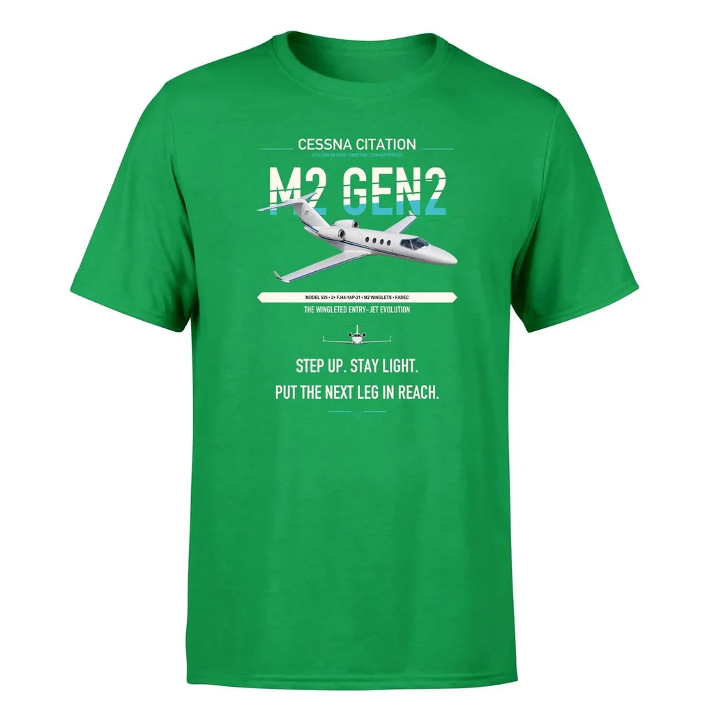 Cessna Citation M2 Gen2 design on green double-side t-shirt, single-side print