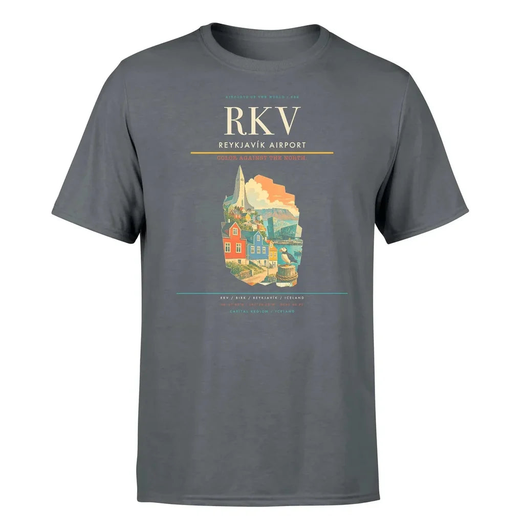 Reykjavík Airport (RKV) T-Shirt single-side front print in Gray | reykjavík-airport-rkv-double-side-t-shirt