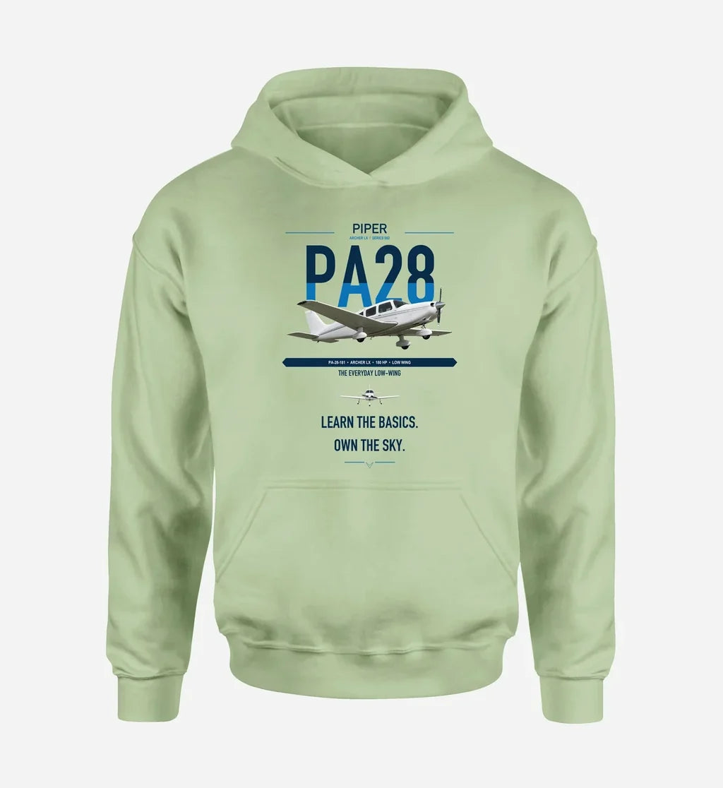 Piper PA-28-181 Archer LX design on light green double-side hoodie, single-side print