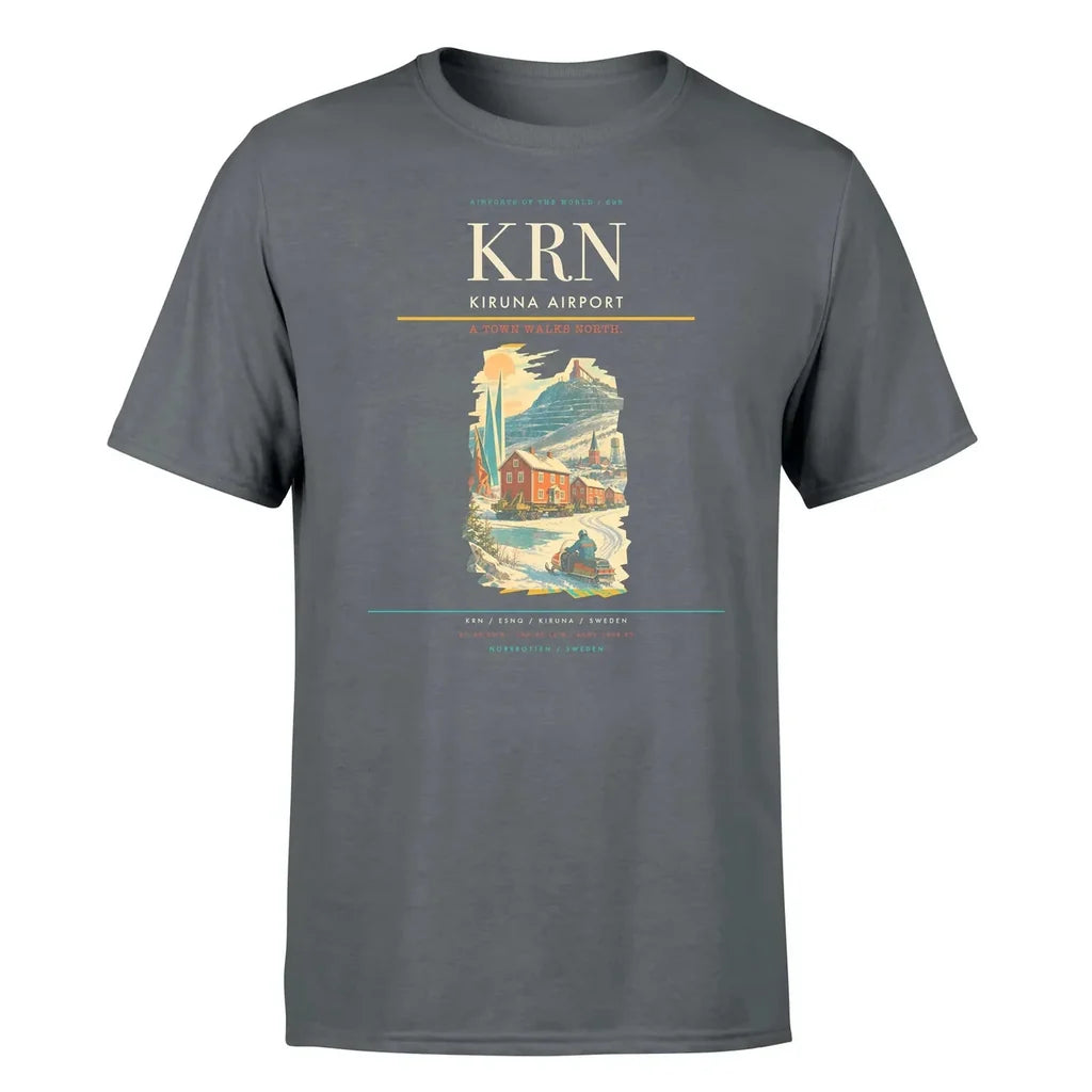 Kiruna Airport (KRN) T-Shirt single-side front print in Gray | kiruna-airport-krn-double-side-t-shirt
