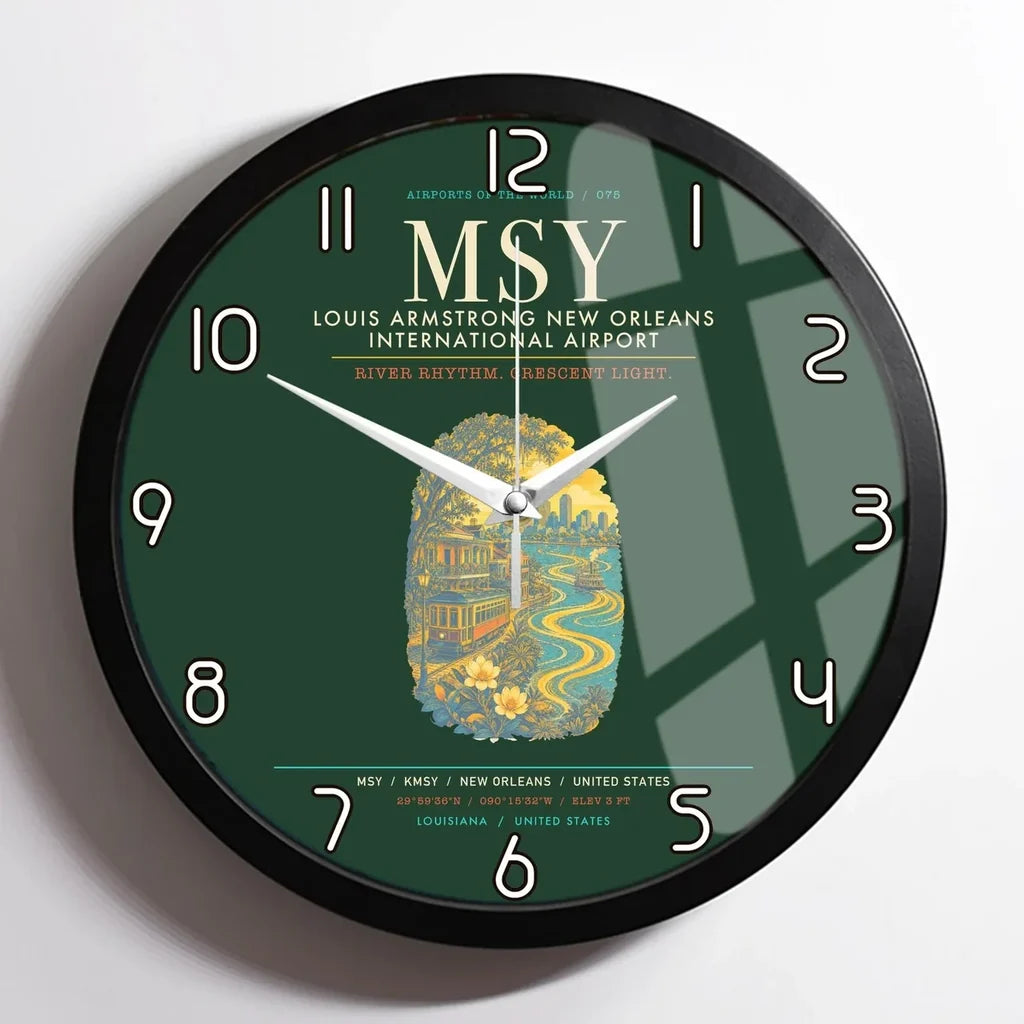 Louis Armstrong New Orleans International Airport MSY Wall-Clock Framed - Dark Green