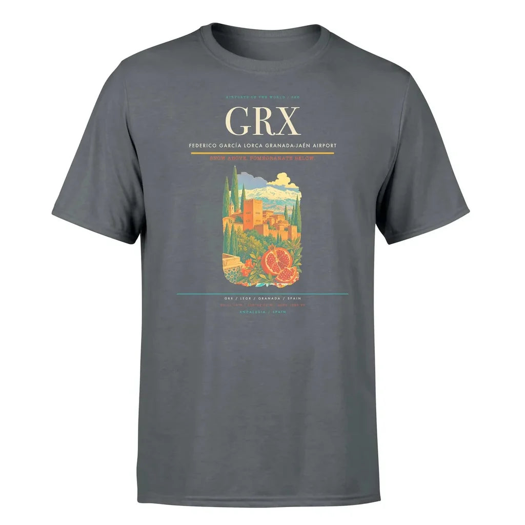 Federico García Lorca Granada-Jaén Airport (GRX) T-Shirt single-side front print in Gray | federico-garcía-lorca-granada-jaén-airport-grx-double-side-t-shirt