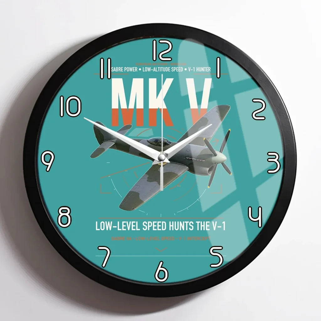 Hawker Tempest Mk V design on turquoise framed wall clock