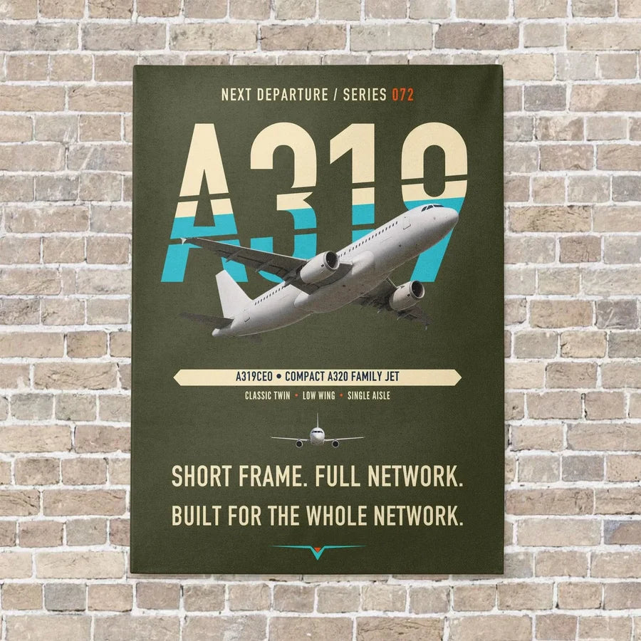 Airbus A319ceo vertical canvas print - no frame - green army background