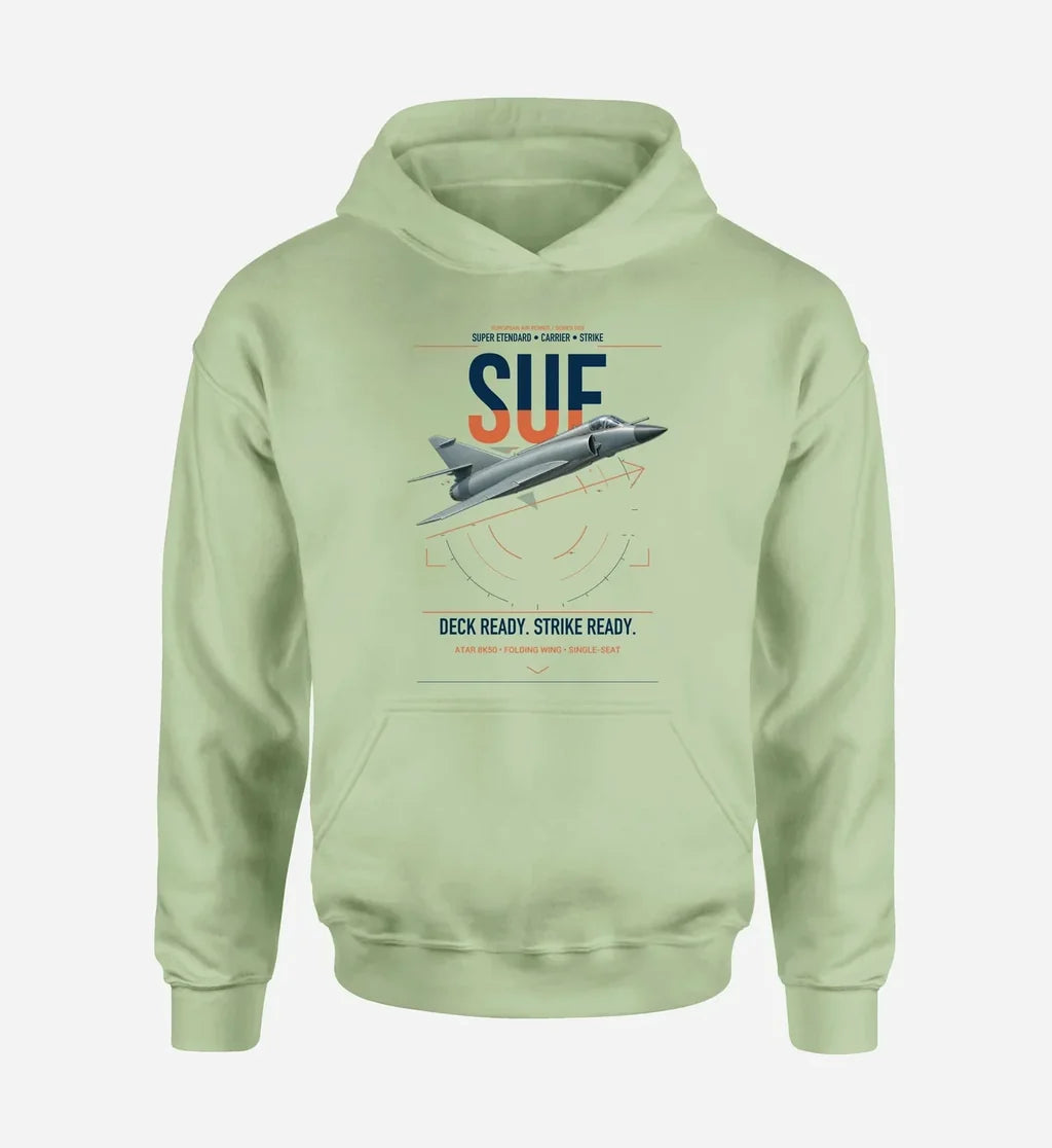 Dassault Super Étendard design on light green double-side hoodie, single-side print