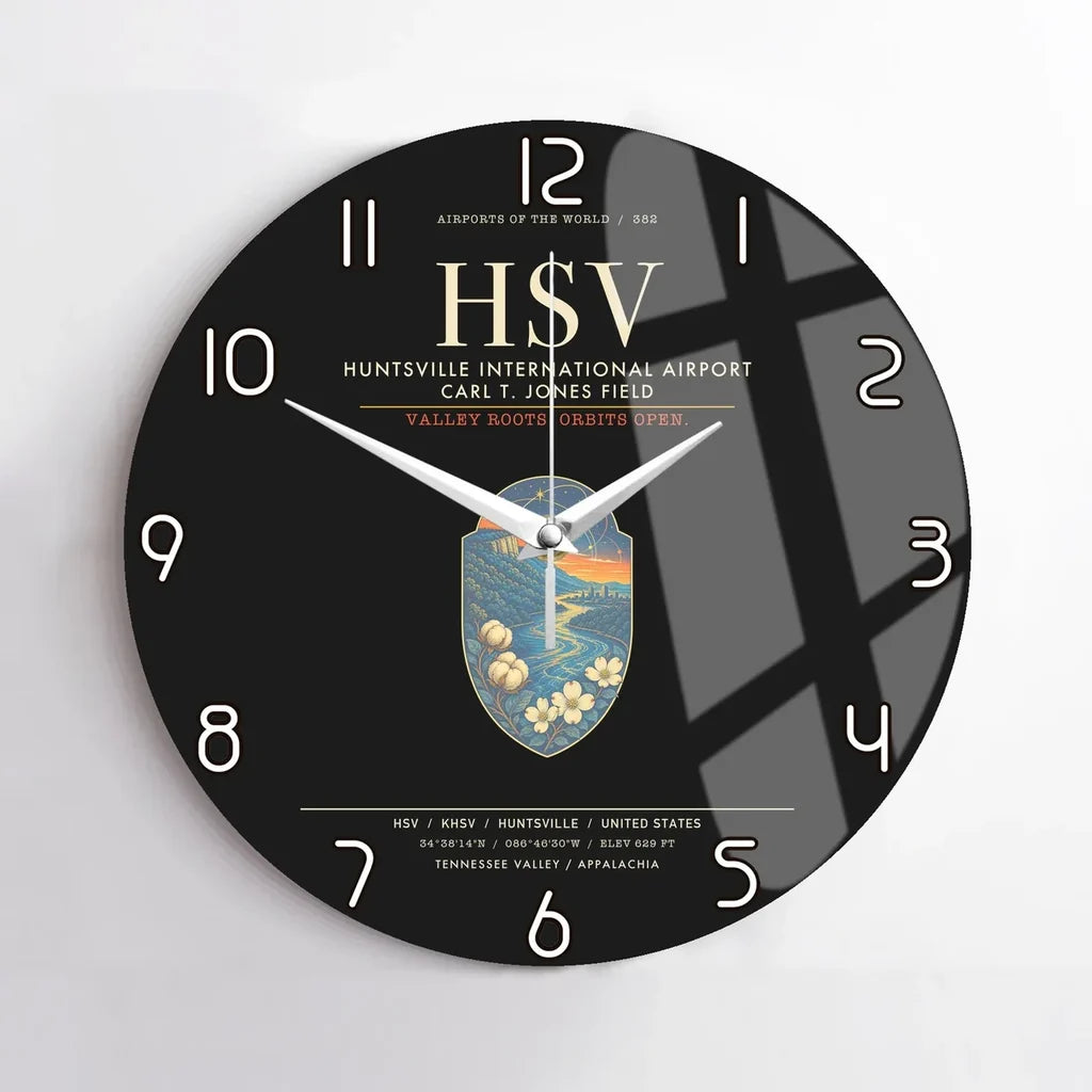 Huntsville International Airport HSV Wall-Clock No-Frame - Black