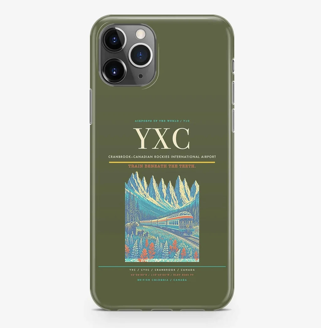 Cranbrook Airport (YXC) design on green army iPhone 16 Pro MagSafe case