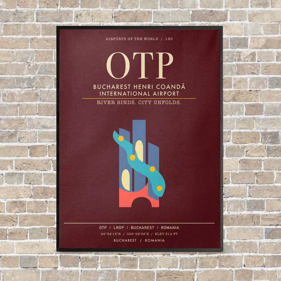Bucharest Henri Coanda International Airport OTP - Canvas Framed - Dark Red