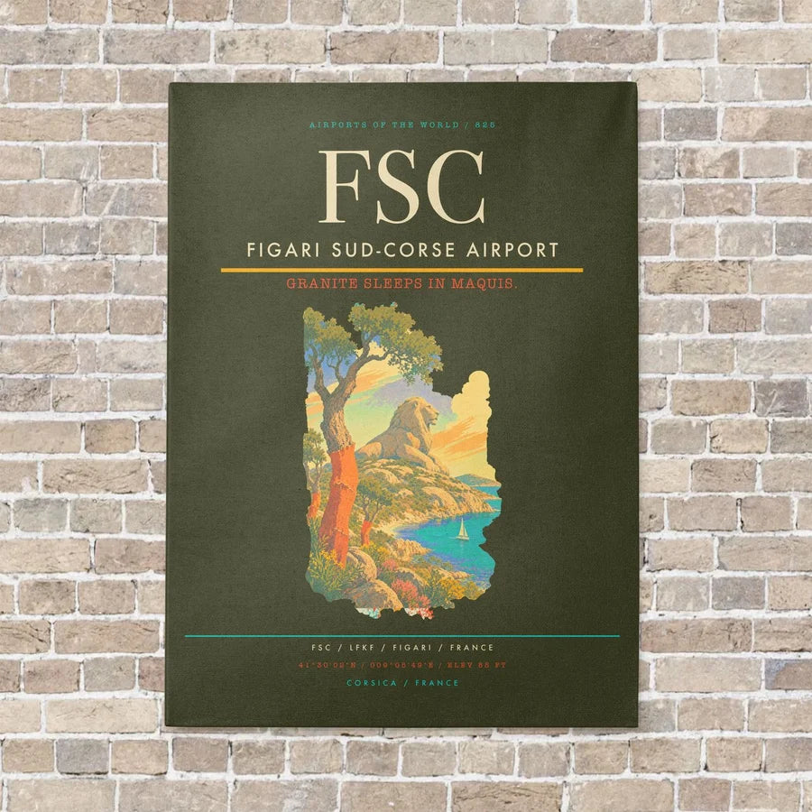 Figari Sud-Corse Airport FSC vertical canvas print - no frame - green army background