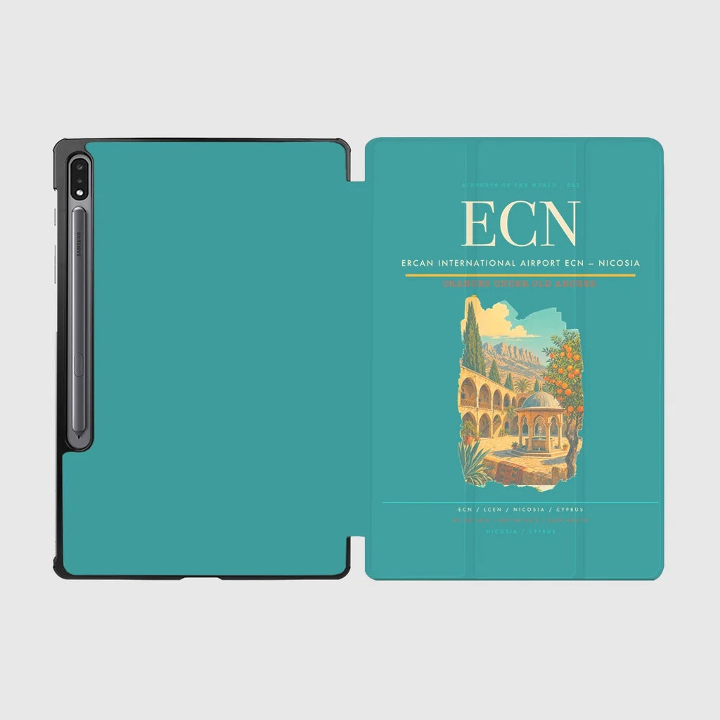 Ercan International Airport (ECN) design on turquoise samsung tablet tablet case