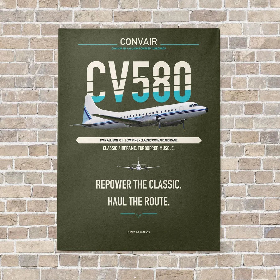 Convair 580 vertical canvas print - no frame - green army background