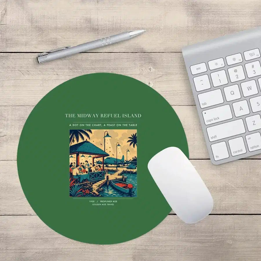 VINTAGE G4309 - The Midway Refuel Island - Designed Mouse Pads design on green round