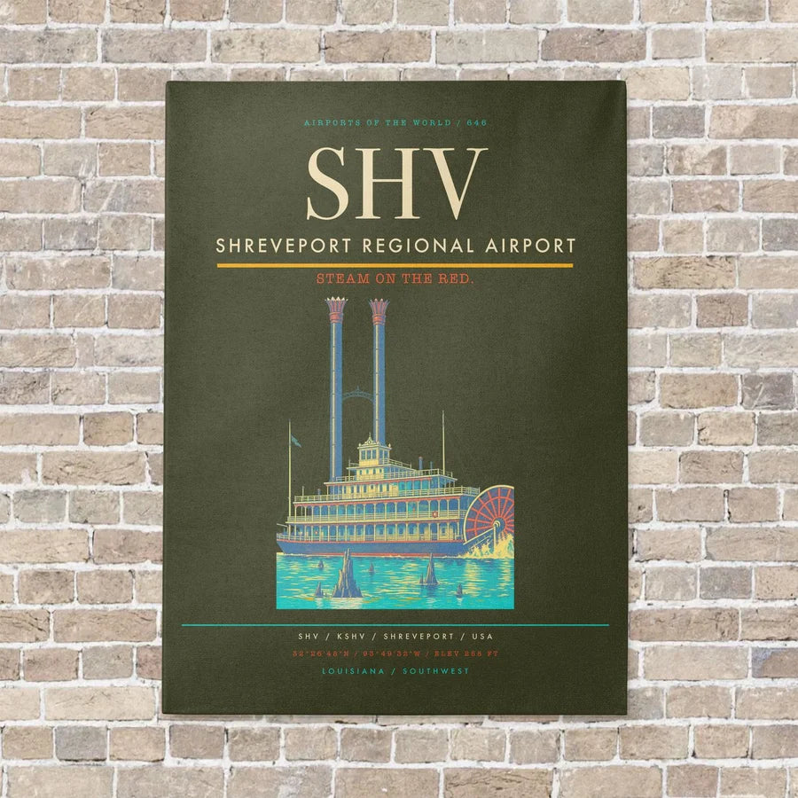 Shreveport Regional Airport SHV vertical canvas print - no frame - green army background