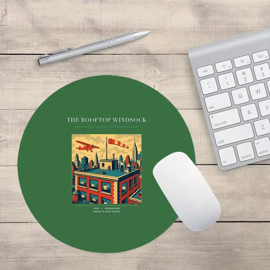 VINTAGE G4312 - The Rooftop Windsock - Designed Mouse Pads design on green round