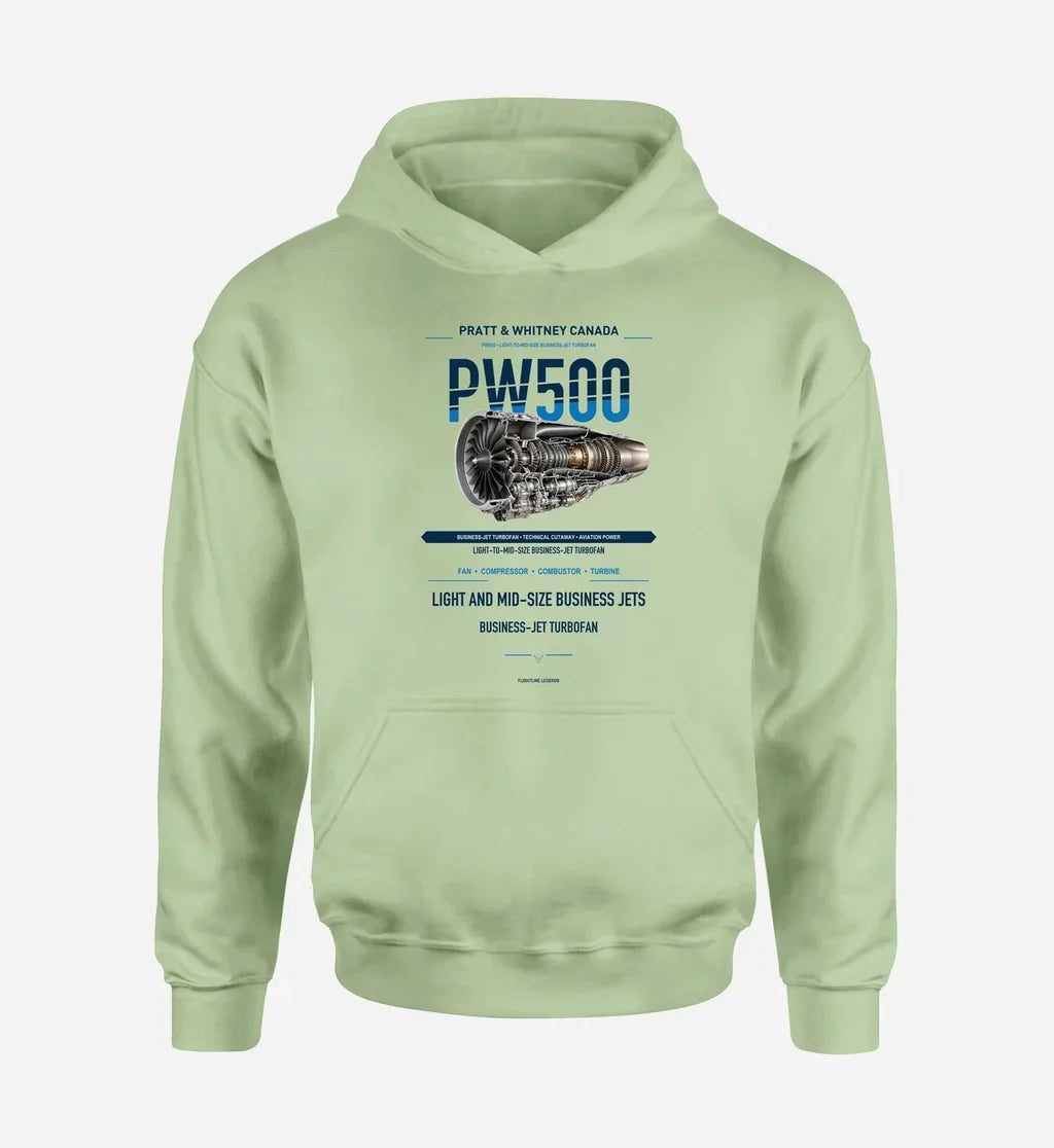 PW500 design on light green hoodie single side