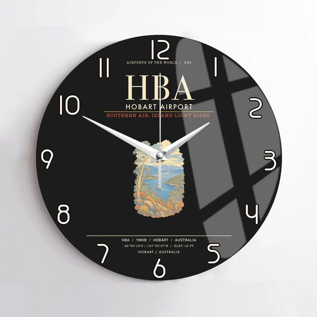 Hobart Airport HBA Wall-Clock No-Frame - Black