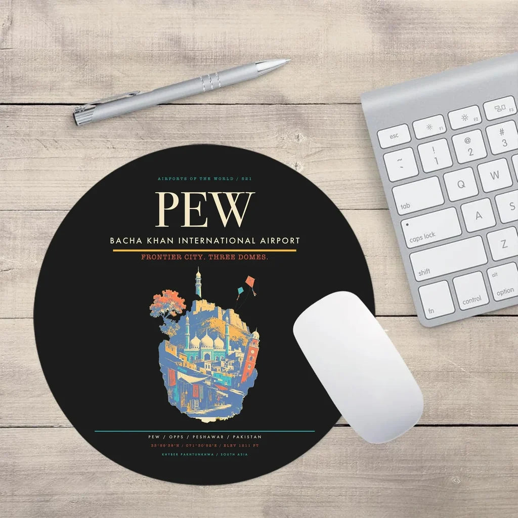 Bacha Khan International Airport PEW Mouse-Pad Round - Black