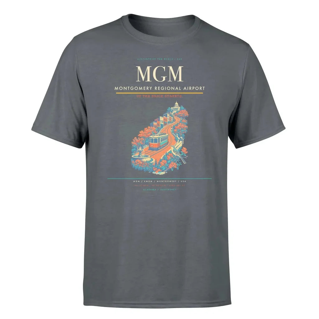 Montgomery Regional Airport (MGM) T-Shirt single-side front print in Gray | montgomery-regional-airport-mgm-double-side-t-shirt
