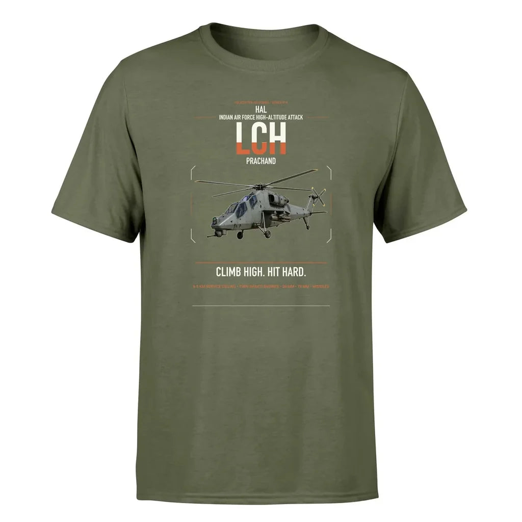 HAL LCH Prachand design on green army t-shirt, single-side print