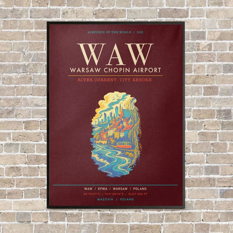 Warsaw Chopin Airport WAW - Canvas Framed - Dark Red