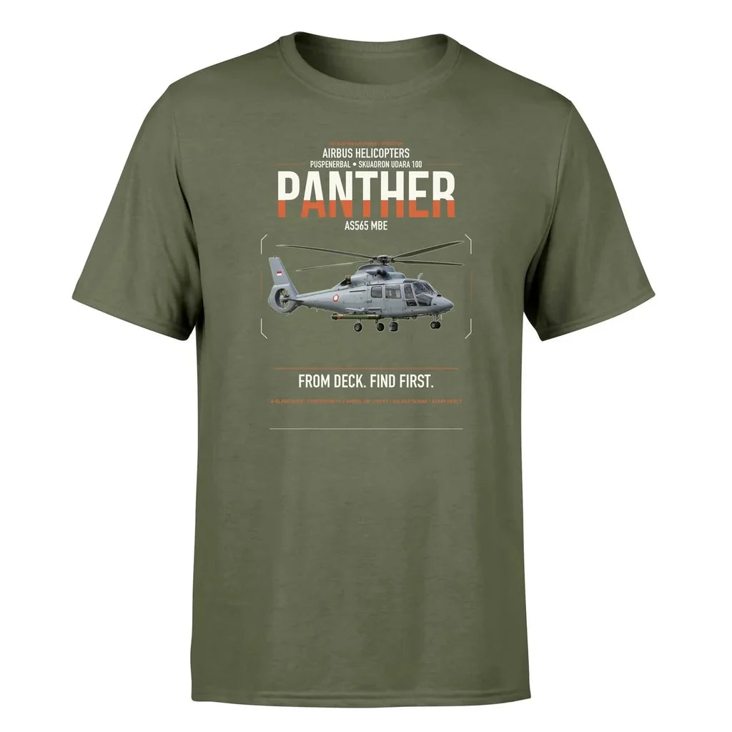 Airbus Helicopters AS565 MBe Panther design on green army t-shirt, single-side print