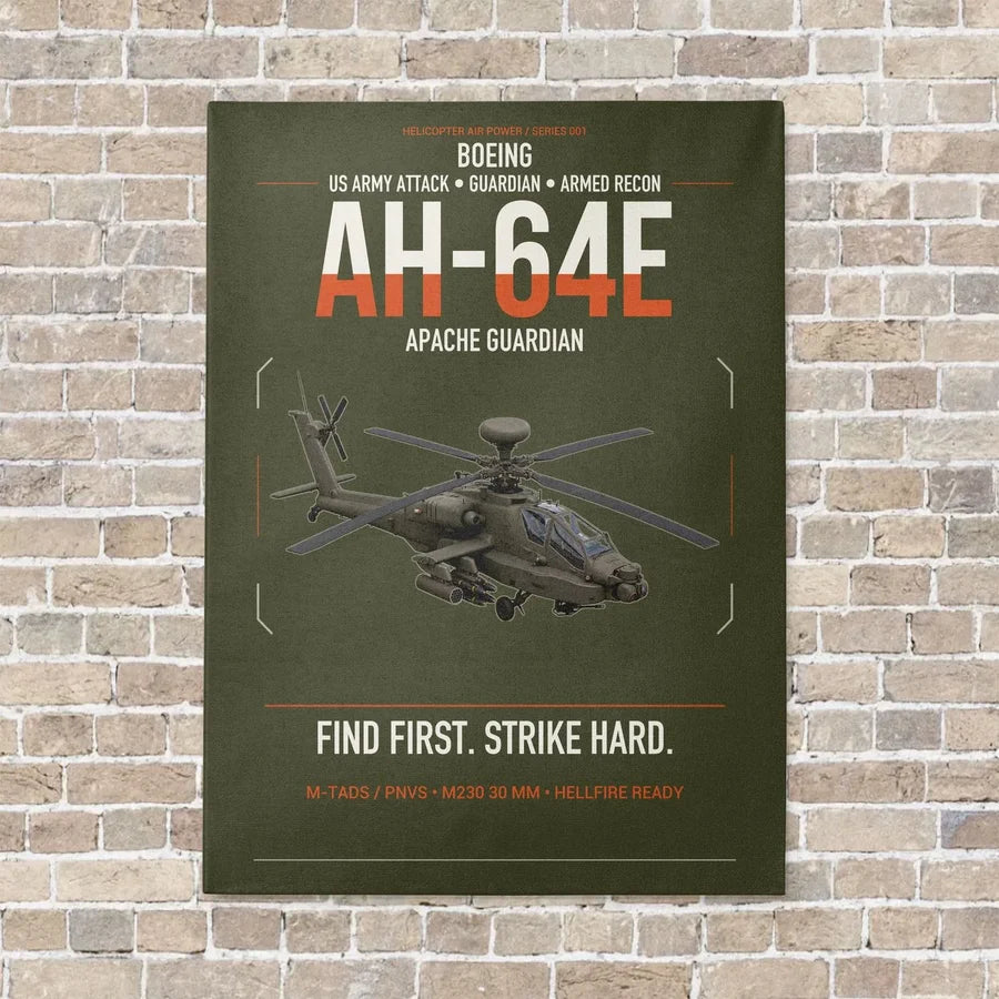 Boeing AH-64E Apache Guardian vertical canvas print - no frame - green army background