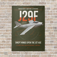 Thumbnail for Saab J 29F Tunnan vertical canvas print - no frame - green army background