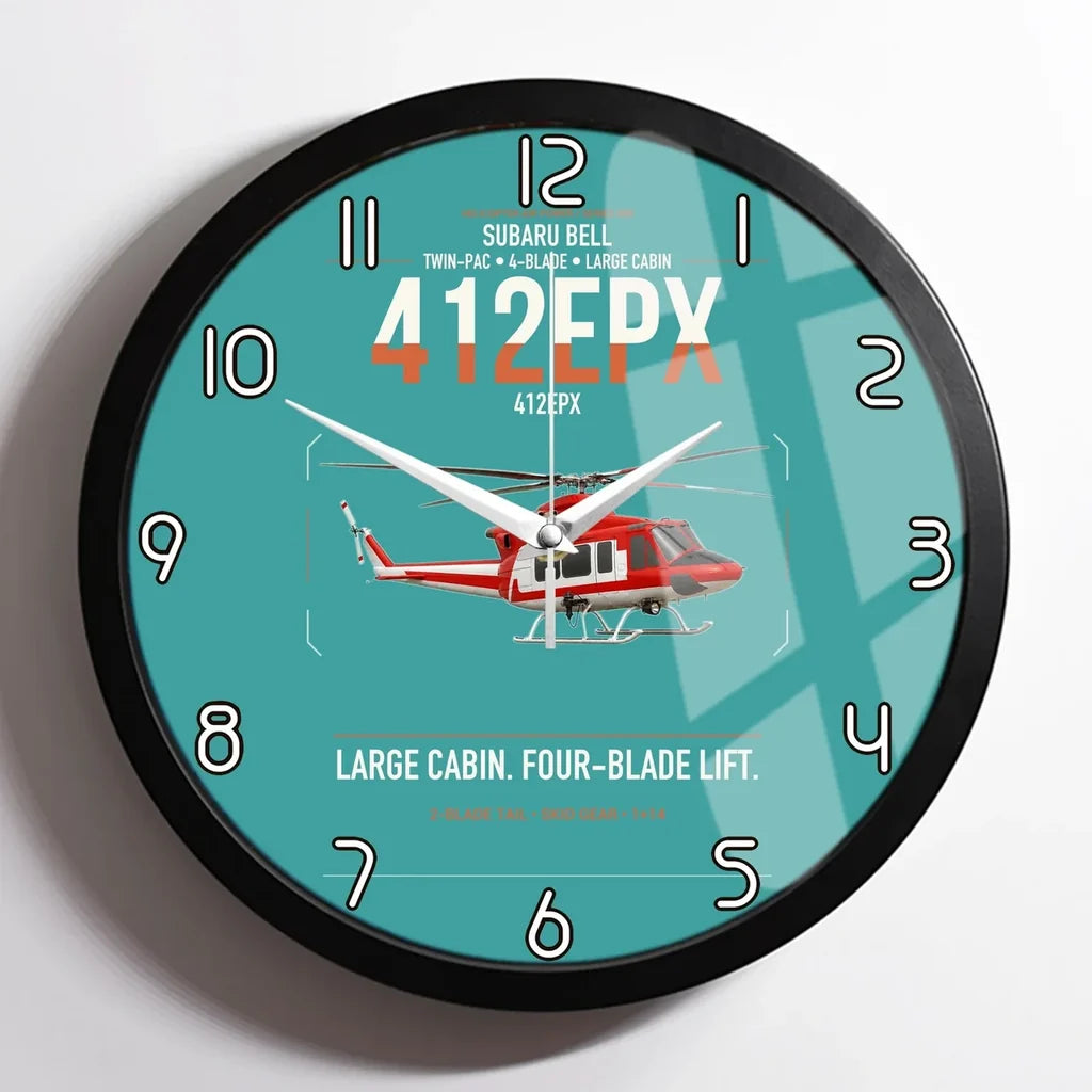 SUBARU Bell 412EPX design on turquoise framed wall clock