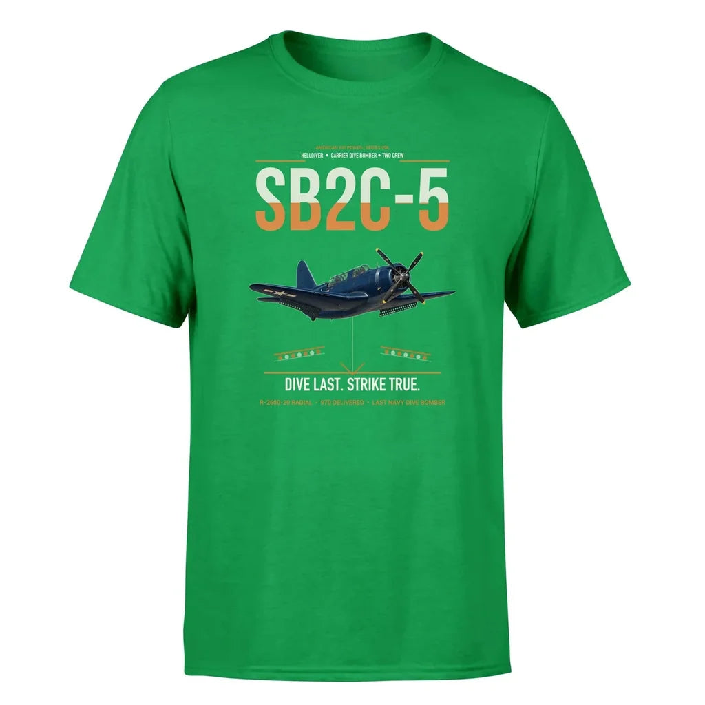 SB2C-5 Helldiver design on green double-side t-shirt, single-side print