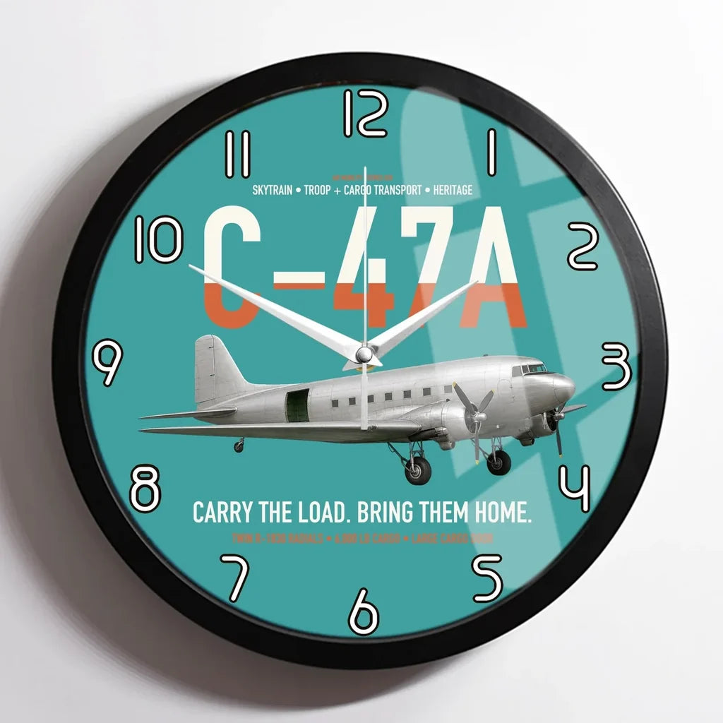 C-47A Skytrain design on turquoise framed wall clock