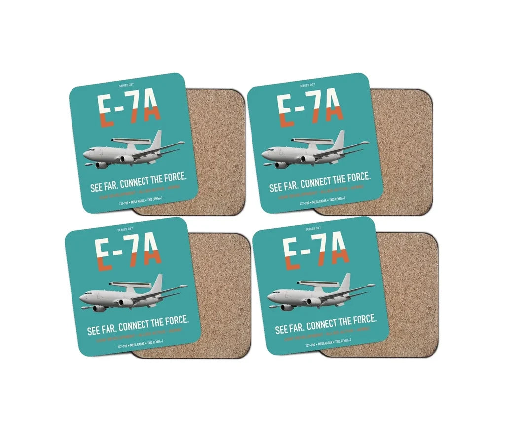 E-7A Wedgetail design on turquoise 4 pieces set coaster