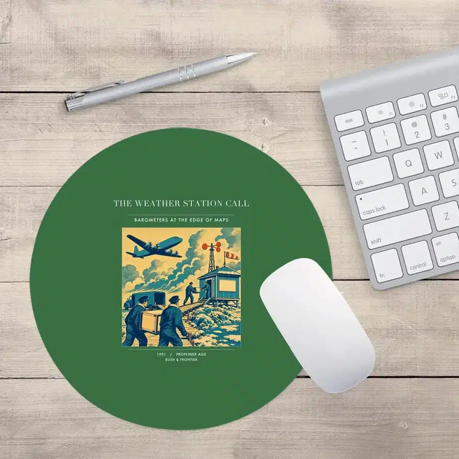 VINTAGE G4288 - The Weather Station Call - Designed Mouse Pads design on green round