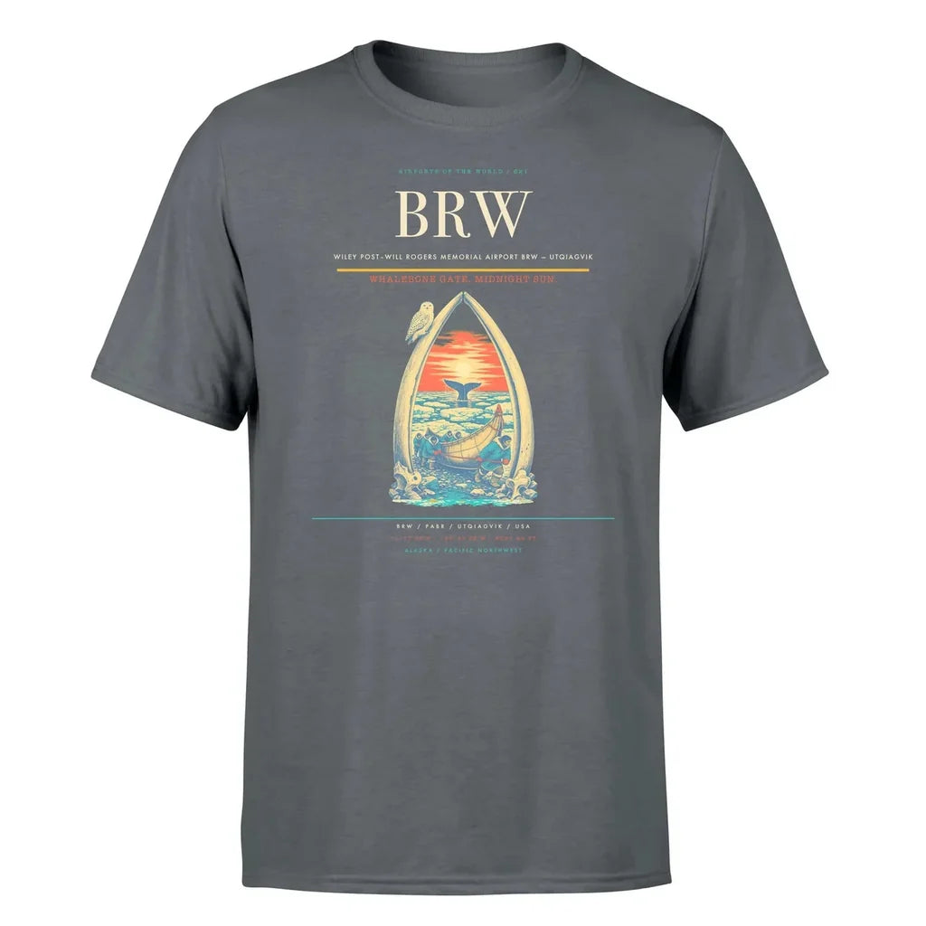 Wiley Post–Will Rogers Memorial Airport (BRW) T-Shirt single-side front print in Gray | wiley-postwill-rogers-memorial-airport-brw-double-side-t-shirt