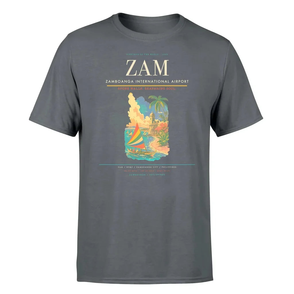 Zamboanga International Airport (ZAM) T-Shirt single-side front print in Gray | zamboanga-international-airport-zam-double-side-t-shirt