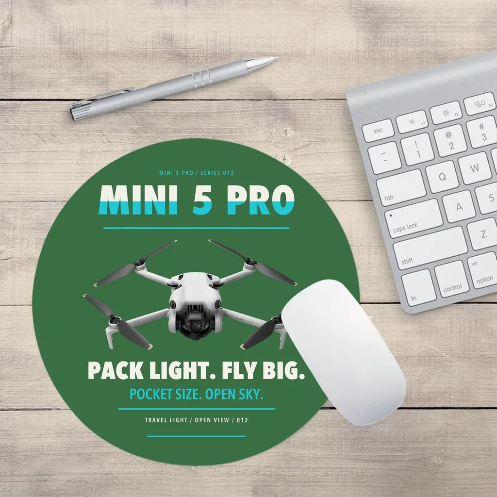DJI Mini 5 Pro design on green round mouse pad