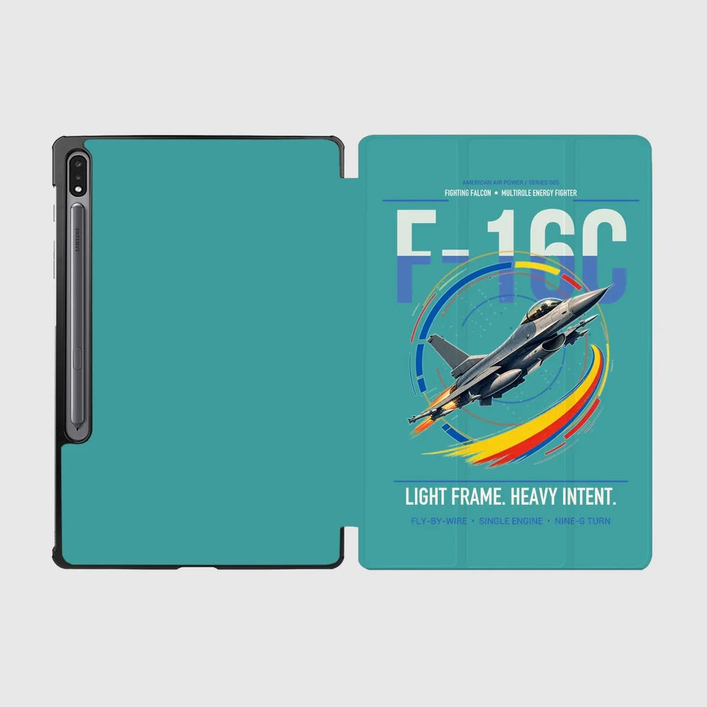 F-16C Fighting Falcon design on turquoise samsung tablet tablet case
