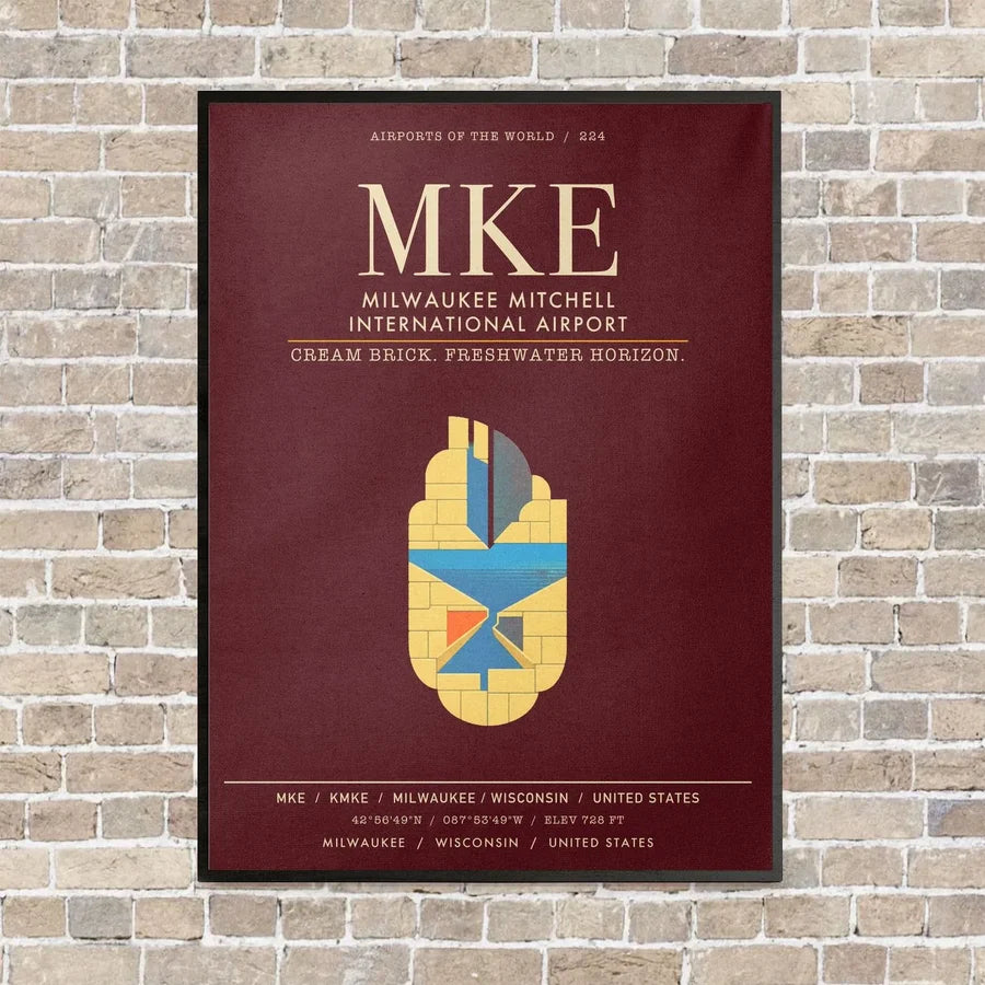 Milwaukee Mitchell International Airport MKE - Canvas Framed - Dark Red