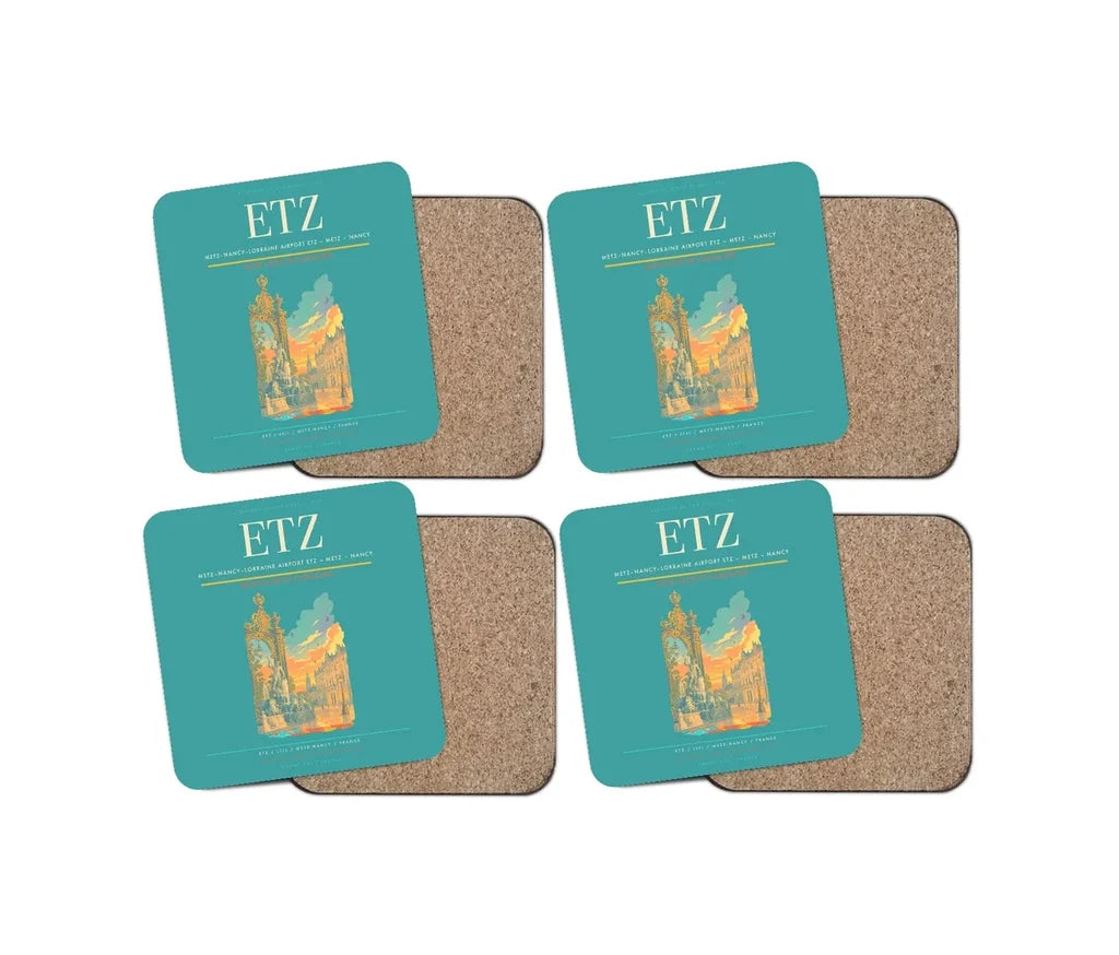 Metz–Nancy–Lorraine Airport (ETZ) design on turquoise 4 pieces set coaster