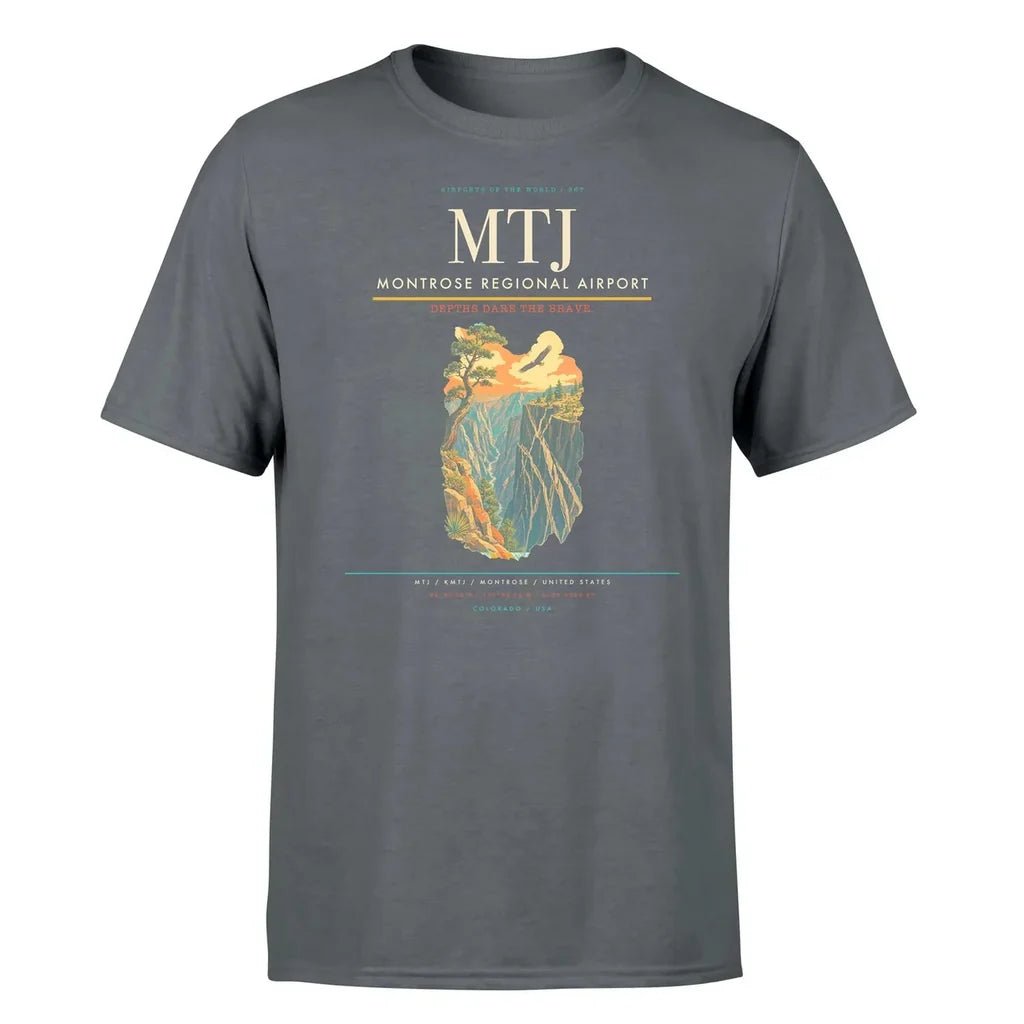 Montrose Regional Airport (MTJ) T-Shirt single-side front print in Gray | montrose-regional-airport-mtj-double-side-t-shirt